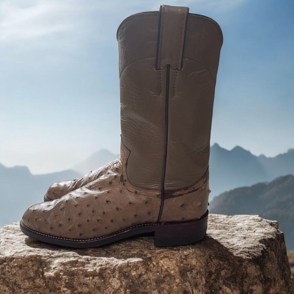 Justin Womens Ostrich Print Western Boots Leather Cowboy 4.5C Exotic Rodeo Ranch